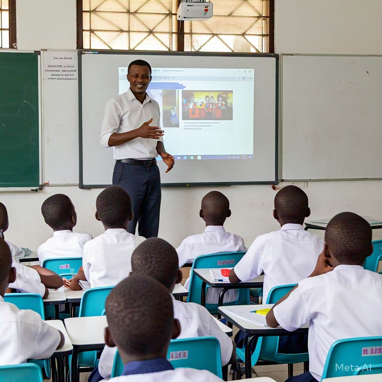 man teaching his students